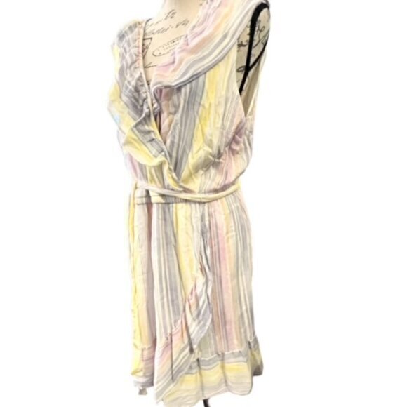 Lauren Conrad Dress Size XL Pastel Sleeveless Faux Wrap Lined Belted Summer EUC - Picture 6 of 16